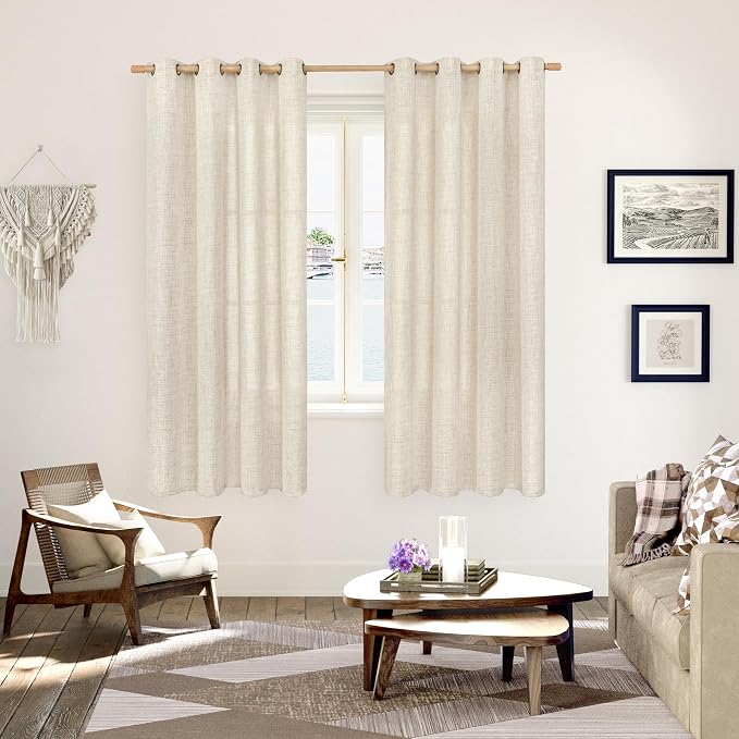 YoungsTex 78 Inch Length Linen Curtains Semi Sheer Light Filtering Drapes | Rustic Textured Grommet Curtain Privacy for Bedroom Farmhouse Living Room Window, 52 x 78 Inch, 2 Panels