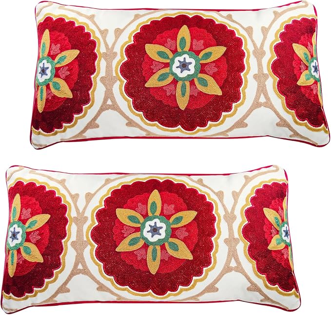 ELANE Embroidered Pillow Covers Set of 2, 12x24 inch, Decorative, Vintage for Sofa, Couch, Living Room, Bedroom Gifts