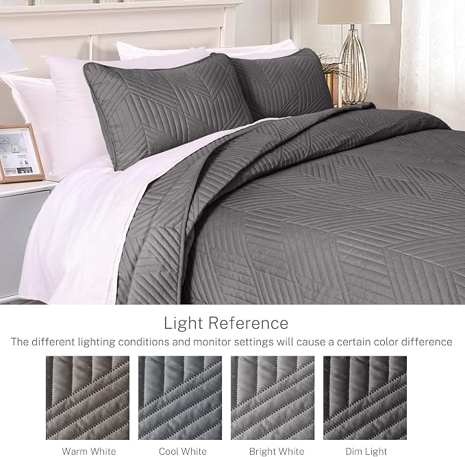 Exclusivo Mezcla California King Quilt Bedding Set, Grey | Lightweight Bedspreads, Soft Microfiber, Modern Geometric Coverlet, All Season Bed Cover, 1 Quilt and 2 Pillow Shams