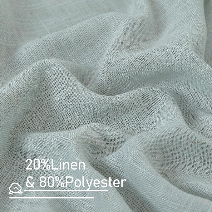 Light Filtering Linen Curtains 24 Inch Length 2 Panels 34 x 24 Inch | Semi Sheer, Small Window Panels, Rod Pocket Back Tab, Neutral Drapes for Bathroom, Kitchen, Loft Room, Greyish Blue