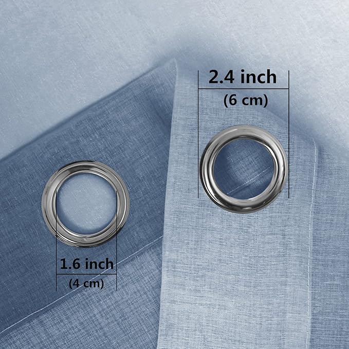 DWCN Blue Faux Linen Ombre Sheer Curtains - Gradient Semi Voile Curtains for Bedroom and Living Room, Set of 2 Grommet Top Window Curtain Panels, 42 x 84 Inches Long, Denim Blue