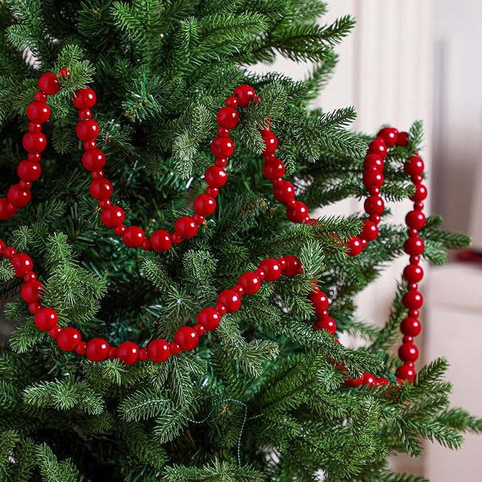 Yinder 2 Pcs/ 14.4 Feet Christmas Wooden Beads Garland, Dark Red