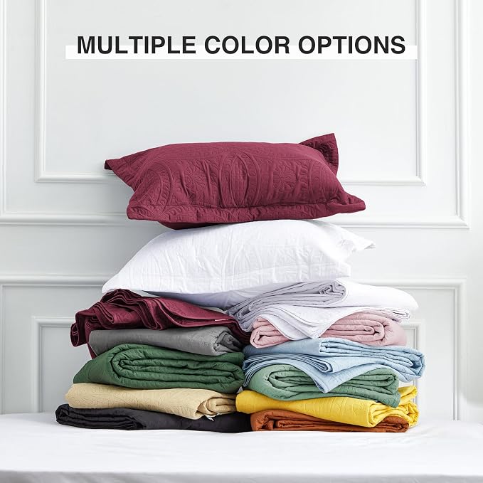 Love's cabin King Size Quilt Bedding Set Burgundy Bedspreads - Bed Lightweight Bedspread Comforter - Coin Pattern Bedding Coverlet for All Season - 3 Pieces (1 Quilt, 2 Pillow Shams)