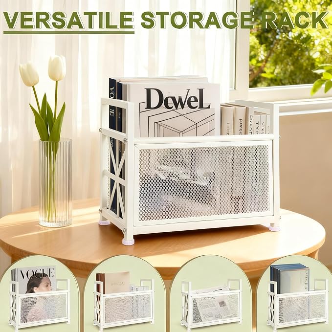Magazine Holder Floor, White Magazine Rack, Metal Magazine Rack Floor | Mesh Magazine File Holder, Magazine Stand for Desk, Mesh Magazine File Holder, Magazine Newspaper Storage Basket
