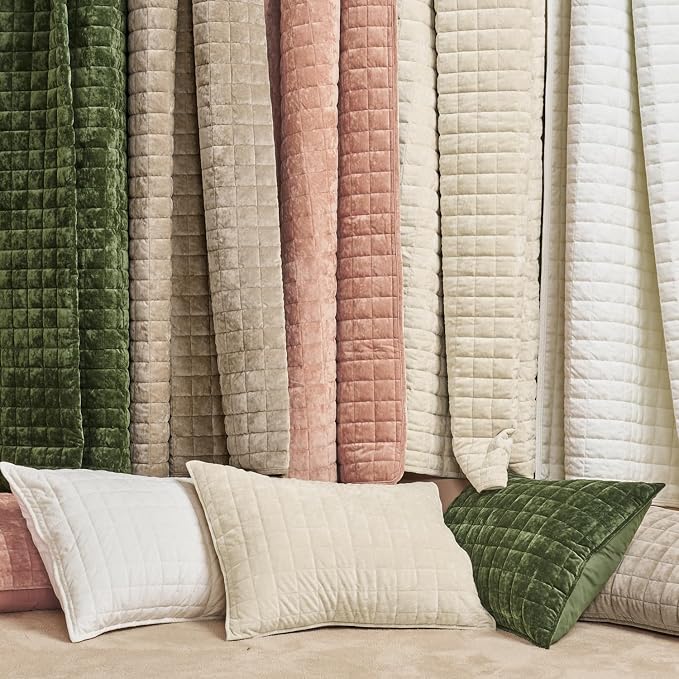 RECYCO Velvet Quilt Set, Oversized California King 118"x106", Urban Taupe | Channel Box Stitch Velvet Comforter Set, Ultra Soft Lightweight Bedspread Coverlet, All Season Bedding Set, with 2 Shams