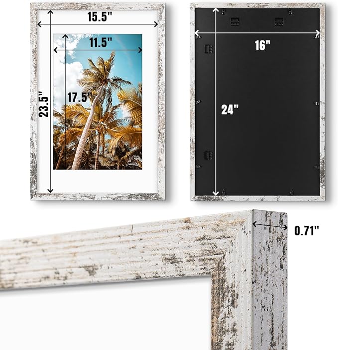 3 Pack 16x24 Distressed White Picture Frame with Real Glass Mat for 12x18