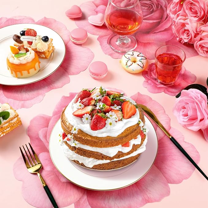 Geosar 200 Pcs Pink Floral Paper Placemats and Coasters Rose Flower Design | With Coasters for Drinks, Charger Size Fits Plates, Tropical Leaf Themed, For Tea Party Wedding Bridal Shower Birthday