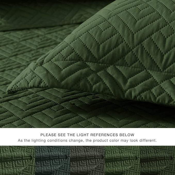 EXQ Home Quilt Set Queen Size Summer Squares Pattern Olive Green Bedspread | Bedding Set For All Season Use, Soft & Breathable Coverlet,3-Piece Set Includes 2 Shams, Machine Washable
