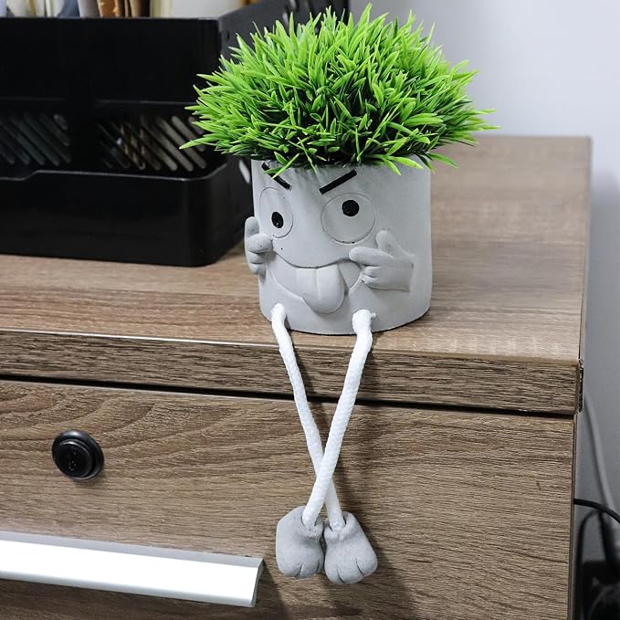 MAKHOT 2 Pack Cute Artificial Succulent Plants with Gray Flower Pots, Fake Plants Succulent Window Sill Decor for Gift Choice, Mini Potted Succulents for Desk Shelf Bathroom Decoration