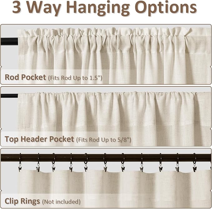 Birch Beige Linen Curtains 102 Inches Long Rod Pocket Semi Sheer Dining Room Cozy Bedroom Decor Cotton Look Country Rustic Farmhouse Boho Curtains 2 Panel Set,52x102