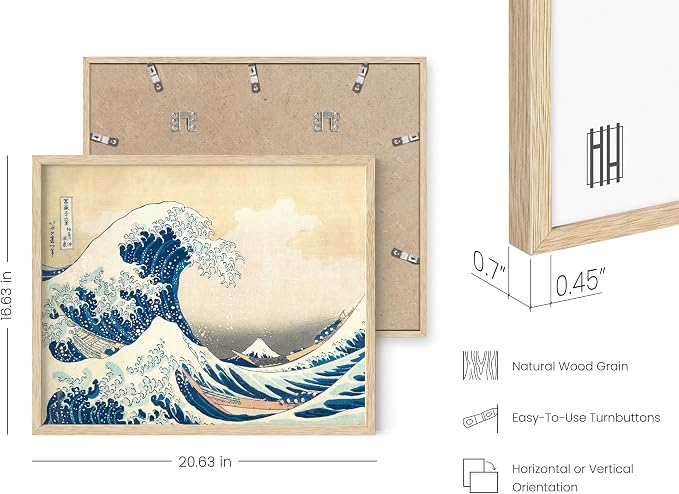 HAUS AND HUES Japanese Traditional Art - Hokusai Classic Kanagawa Wave Print, The Great Wave Poster Japanese Art Wall Decor, Japan Poster Wave Wall Art, Japandi Wall Art (Beige Frame, 16x20)