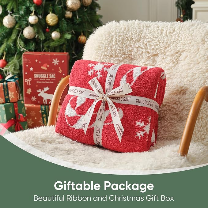 Snuggle Sac Christmas Throw Blanket Fairy Isle Candycane 50x60 inches, Ultra Soft Cozy Gift Throw Blanket for Couch, Sofa and Bed for Xmas