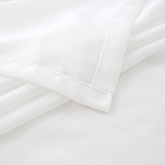 BGment White Linen Curtains 54 Inch Length for Living Room - Rod Pocket Textured Drapes Light Filtering for Bedroom Country Decorative Lightweight Natural Rustic, 2 Panels Set, 42 X 54 Inch