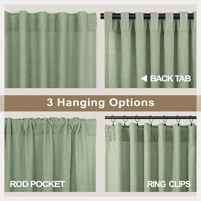 Sage Green Curtains 38 Inch Wide Back Tab Semi Sheer 2 Panels