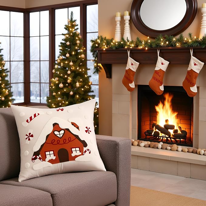 Christmas Throw Pillow Covers 18x18 Set of 2 Xmas House