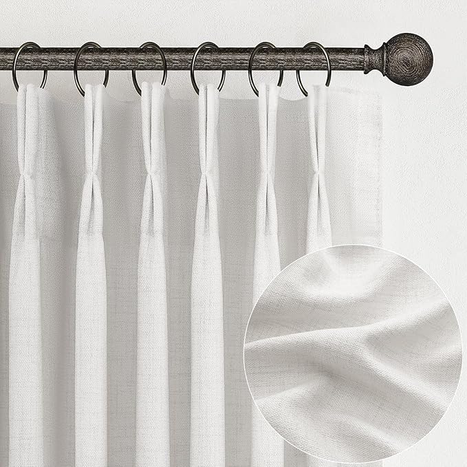 Beige White Thick Natural Linen Light Filtering 104 Inch Extra Long Curtains Panels of 2 for Office, Memory Shape Pinch Pleated Sheer Luxury Viral Curtain Protect Privacy Room Divider Windows Drapes