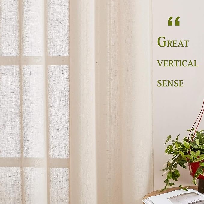 NICETOWN Sliding Door Curtains Linen Sheer Textured, Grommet Semi Sheer Keep Privacy Semi Window Drapes with Light Filtering for Living Room/Bedroom, W70 x L96, 2 Pieces, Beige
