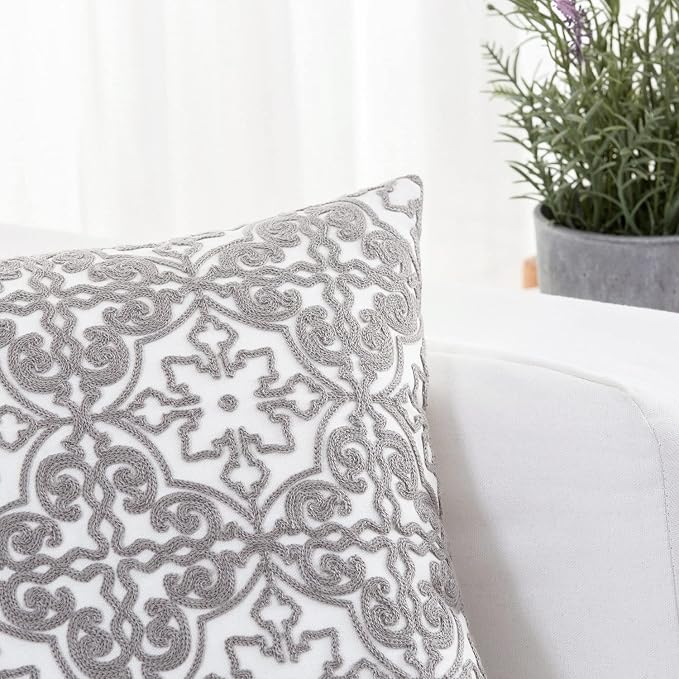 HWY 50 Grey Gray Decorative Throw Pillow Covers 18x18 Inch, Pack of 2 Embroidered Cotton Farmhouse Cushion Cover Pillow Case for Sofa Couch Living Room Bed Bedroon, Modern Pattern