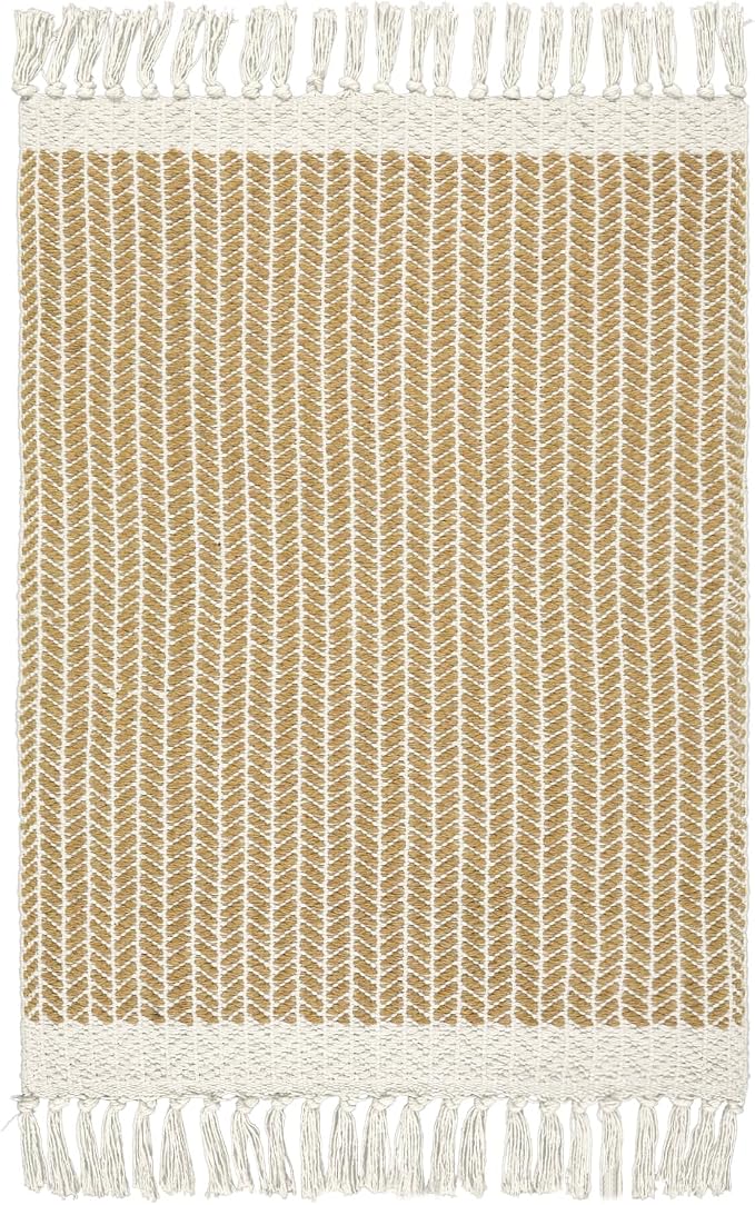 Lahome Boho Bathroom Rugs, 3x5 Washable Area Rug for Bedroom | Woven Cotton Kitchen Rug with Tassels, Farmhouse Decor Throw Non Shedding Indoor Door Mats for Entryway Living Room, Khaki
