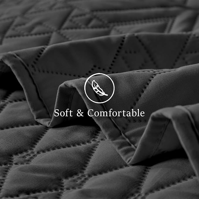 akkialla Twin Size Quilt Bedding Set,Black Lightweight Microfiber Soft Bedspreads,Modern Style Geoetric Pattern Coverlet Set for All Seasons,2 Piece(1 Quilt,1Pillow Sham)