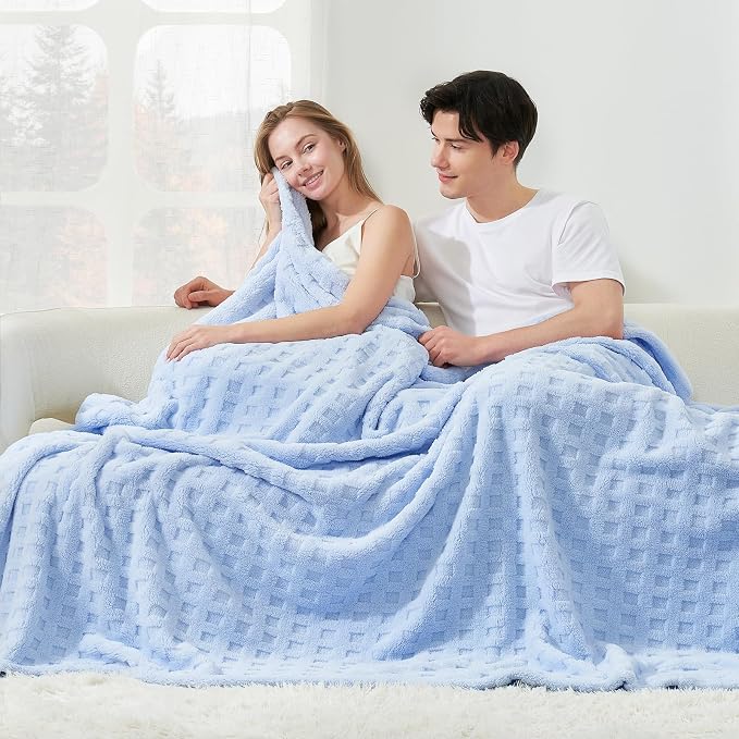 Cozy Bliss Ultrasoft Waffle Throw Blanket, Fluffy Cute Plush Blanket for Couch, Bed, Modern Home Accent, Portable for Picnic or Outdoor, Light Blue, 66"x90"