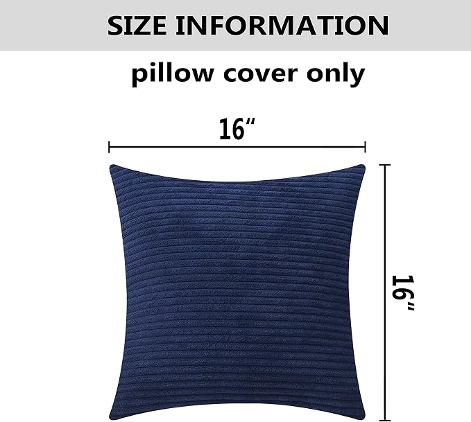 Home Brilliant Set of 2 Decorative Pillows for Couch Pillow Protectors for Sofa, Stripes Velvet, 40x40 cm, 16 x 16 Inch, Navy Blue