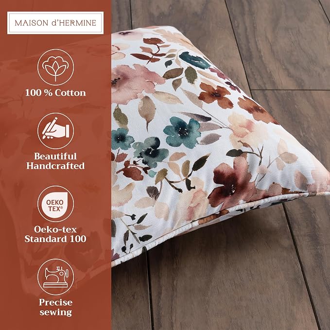 Maison d' Hermine Throw Pillow Covers 100% Cotton (20" x 20" - Pack of 1)