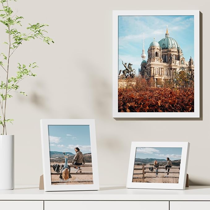 Vittanly 11x14 Picture Frames Set of 9 for Wall Mounting, White | Display Pictures 8x10 with Mat or 11x14 without Mat, Engineered Wood with Shatter Resistant Plexiglass, Gallery Photo Frames