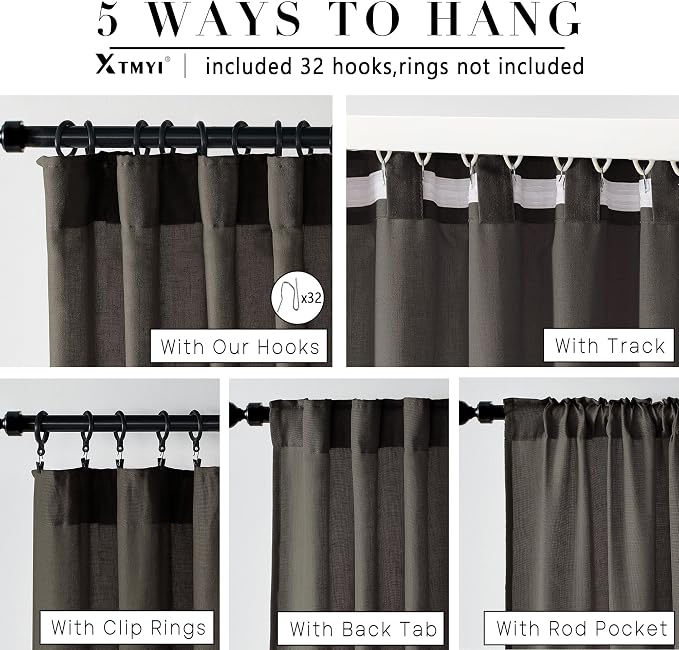 XTMYI Chocolate Brown Curtains 96 Inches Long 2 Panel Set,Sheer Linen Pleated Back Tab Window Drapes Curtains for Living Room 96 Inch Length,Dark Brown