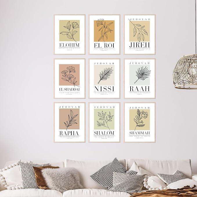BigWig Prints Christian Scripture Prints, Minimalist, Set of 9, 8x10 in | Faith Inspired Bible Verses, Ideal for Prayer Room or Office, Great for Christian Families, Unframed