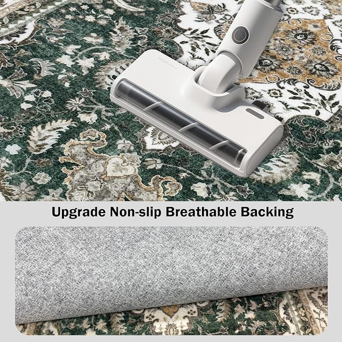 AooHHooA 2x3 Washable Entryway Rug Green, Soft Stain Resistant 2x3 Boho Rug Vintage Small Rugs for Entryway, Low Pile Lightweight Non-Slip Indoor Door Mat Small Rugs for Bedroom Bathroom