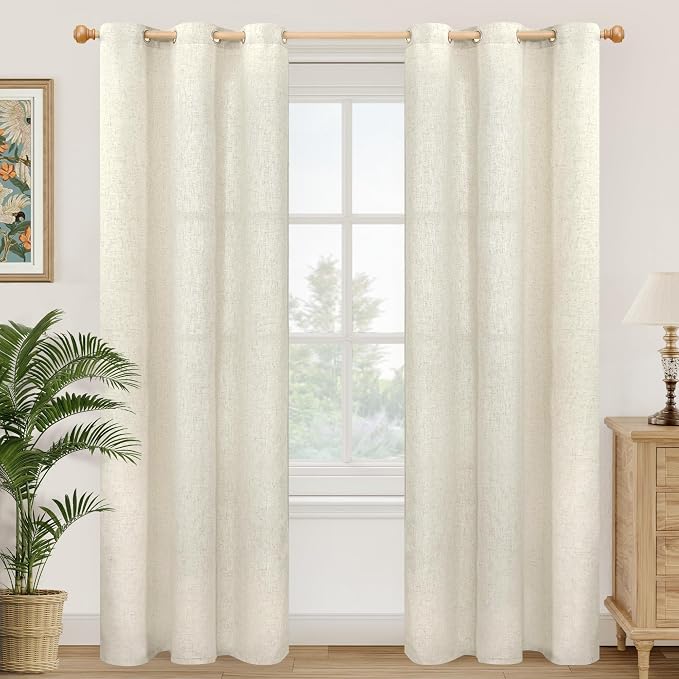 YoungsTex Beige Linen Curtains 84 Inches Length 2 Panels for Living Room, Light Filtering Semi Sheer Drapes with Grommet Privacy Natural No See Through for Bedroom, 42 X 84 Inch