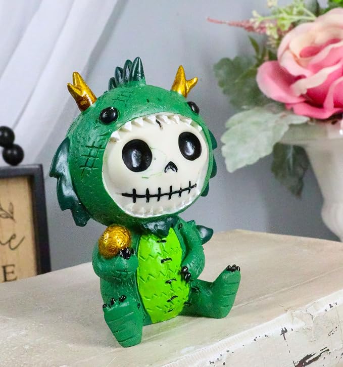 Ebros Furrybones Tatsu Dragon Figurine Small 3.25" Furry Bones Skeleton Monster Collectible Decor Statue Gothic DOD Fantasy Dragons Drakes Wyrmlings Themed Skulls Skeletons Decorative Sculpture