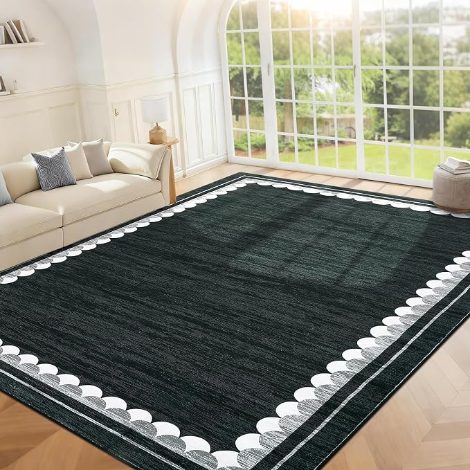 COZYLOOM 5x7 Living Room Rug Machine Washable Rugs with Non Slip Backing, Non Shedding Stain Resistant Carpet Foldable Soft Mats for Bedroom, Dining Room, Black