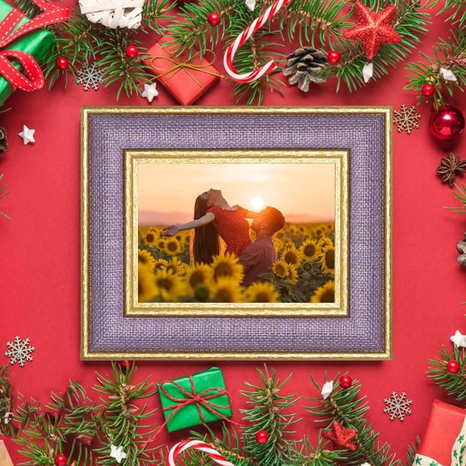 4x6 Picture Frame - Lavender Purple Fabric & Vintage Gold Border HD Real Glass with Easel for Tabletop/Wall (Family Photos, Calm Decor 1 Pack)