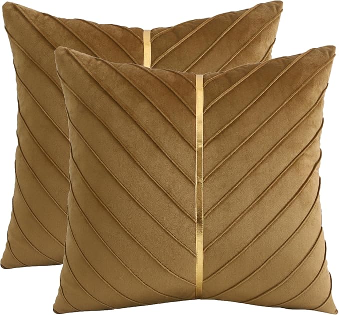 Velvet Throw Pillow Covers 18x18 inch Pack of 2 Gold Decor Brown
