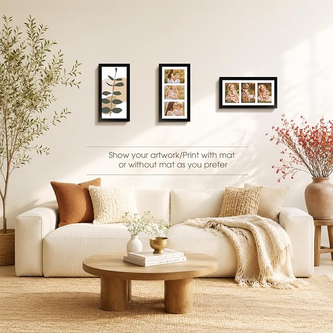 Golden State Art Collage Frame 7x14 Matted 3 4x6 Photos Wood Black 10 Pack