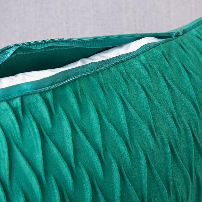 MADIZZ Set of 2 Super Soft Velvet Decorative Throw Pillow Covers 24x24 inch Green Square with Texture Luxury Style Cushion Case European Pillow Shell for Sofa Bedroom