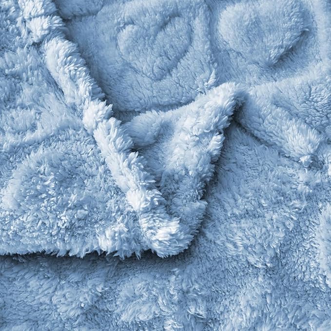 FY FIBER HOUSE Knitted Throw Blankets with Heart Checkered,Soft Warm Blankets for Lover Mom Father Gifts,Washable Lightweight Fuzzy Blanket for Couch Sofa Bed All Season(Light Blue,60"x80")