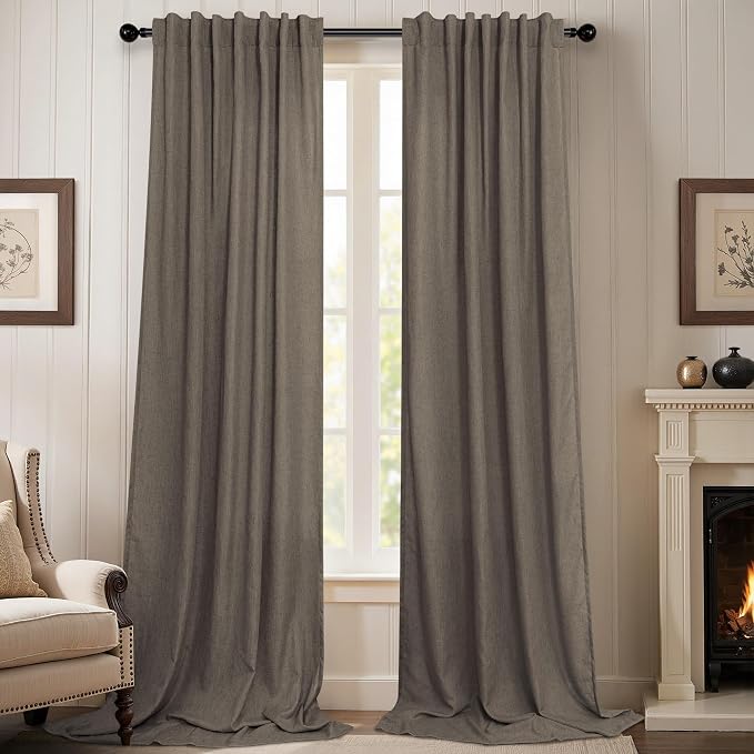 Chocolate Brown Curtains for Living Room 84 Inch Length 2 Panels Set Light Filtering Semi Sheer Linen Brown Curtain Modern Farmhouse Back Tab Pleated Drapes 52x84 Long Dark Chocolate Coffee Cappuccino