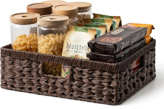 GRANNY SAYS Wicker Storage Baskets for Shelves, Brown Pantry Basket, 1-Pack | Waterproof Wicker Baskets for Organizing, Plastic Pantry Baskets for Organizing, Decorative Basket, Woven Baskets for Storage