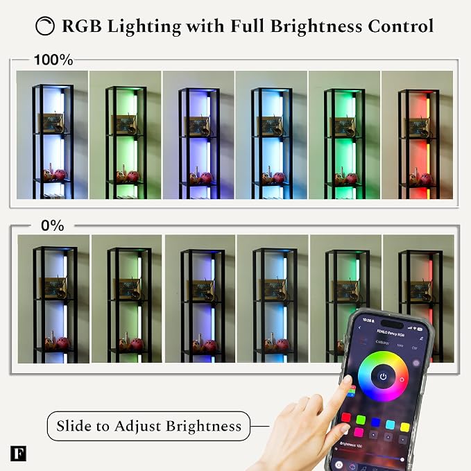 FENLO 64" RGB Corner Floor Lamp with Shelves