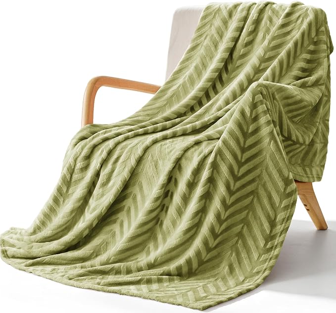 Whale Flotilla Flannel Fleece Throw Blanket for Couch, Olive Green | Lightweight Breathable Soft Sofa Throws, Plush Fluffy Chevron Design Decorative Blankets for All Season, 50x60 Inch