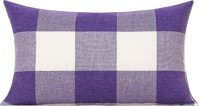 VAKADO 12x20 Set of 2 Purple Throw Pillow Covers Lumbar Buffalo Plaids Decorative Gingham Farmhouse Decor Outdoor Checkered Square Cushion Cases Home Decorations for Bedroom Couch Sofa Patio