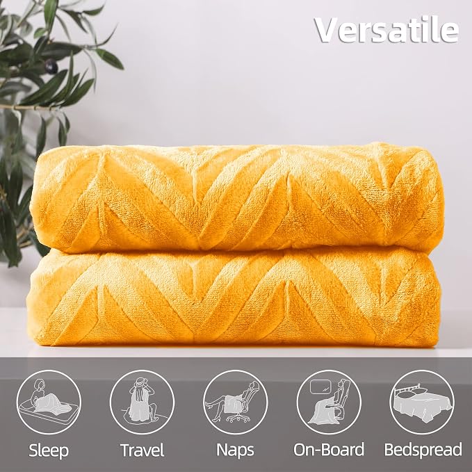 Whale Flotilla Flannel Fleece Throw Blanket for Couch, Lemon Yellow | Lightweight Breathable Soft Sofa Throws, Plush Fluffy Chevron Design Decorative Blankets for All Season, 50x60 Inch