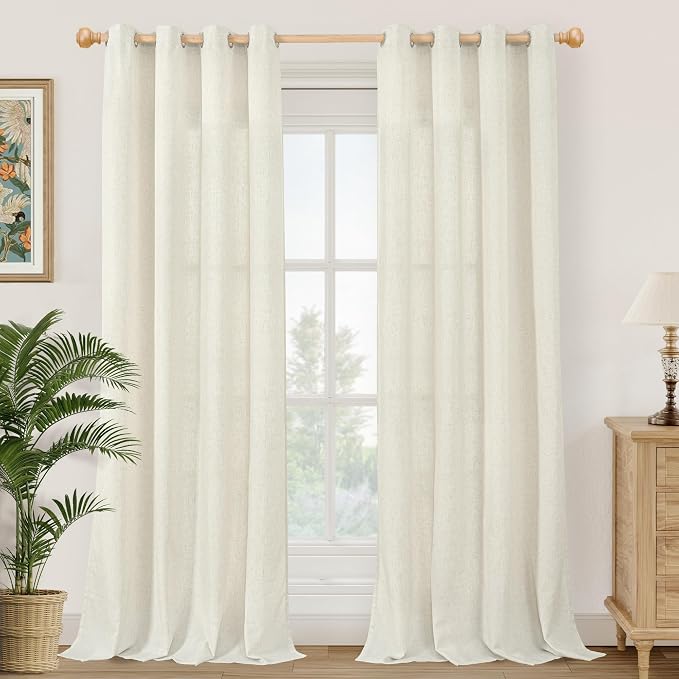 YoungsTex Natural Linen Curtains 90 Inches Long 2 Panels for Living Room, Light Filtering Drapes with Grommet Privacy No See Through for Bedroom, 52 X 90 Inch