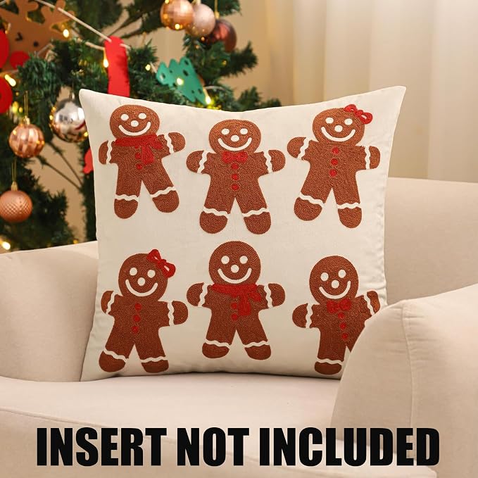 Christmas Throw Pillow Covers 18x18 Set of 2 Brown Gingerbread Man