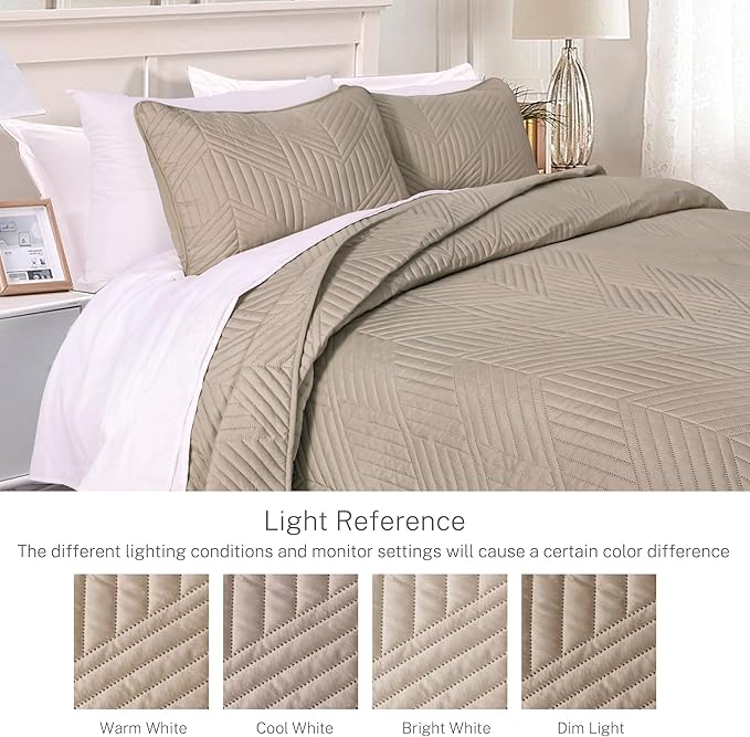 Exclusivo Mezcla California King Quilt Bedding Set, Taupe | Lightweight Bedspreads, Soft Microfiber, Modern Geometric Coverlet, All Season Bed Cover, 1 Quilt and 2 Pillow Shams