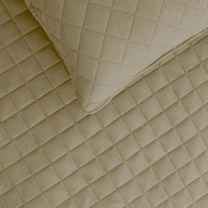 Easy-Going Reversible Quilt Set King, Bedspread with 2 Shams, Beige/Beige | Machine Washable Lightweight Bed Comforter, 1 Quilt + 2 Pillow Shams, All Season Bed Coverlets for Bedroom