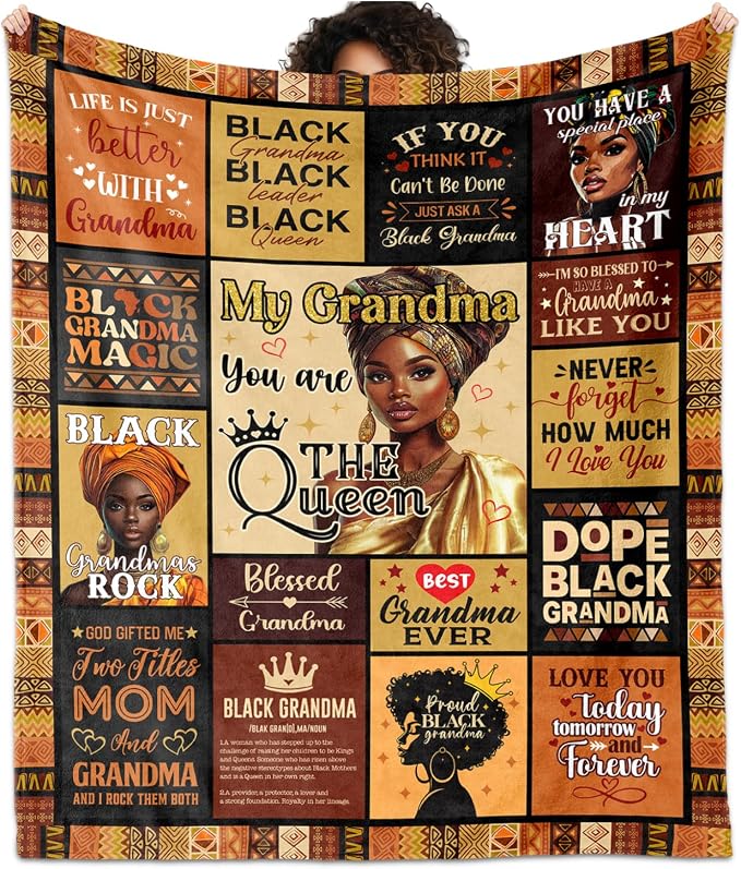 African American Grandma Gifts Blanket 60"X50", Black Grandma Birthday Gifts, Afro Encouragement Inspirational Gift Idea for Nana Women Mother's Day